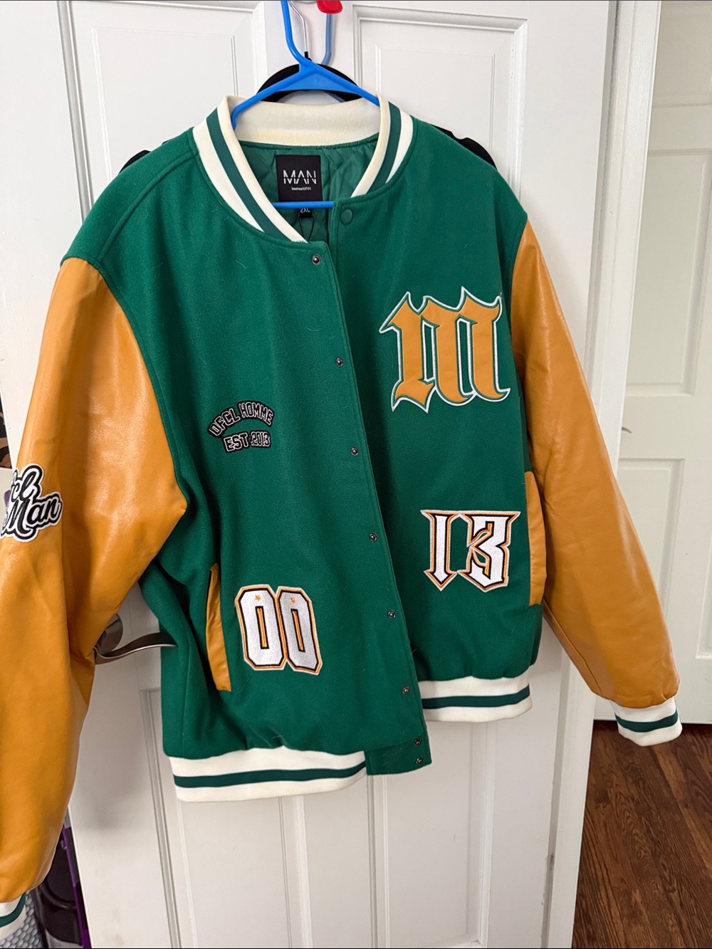 Boohoo Green and Mustard Varsity Bomber Jacket